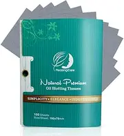 Natural Bamboo Charcoal Oil Absorbing Tissues - 100 Counts, Easy Take Out Design - Top Oil Blotting Paper, Premium Handy Face Blotting Sheets - Facial Skin Care or Make Up Must Have