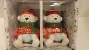 Sweater Polar Bears Ceramic SALT & PEPPER SHAKERS Set Hot Chocolate Cocoa *NEW*