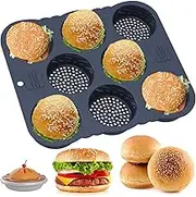 Burger Bread Mold, Hamburger Bun Pan 8/12 Cavity Reusable Non Stick Hamburger Bun Molds Silicone Hamburger Bread Pan Easy to Release Baking Pan Dishwasher Safe for Homemade Hamburger Buns (8 Holes)