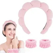 Makeup Headband for Women,Mimi and Co Spa Headband Skincare Headband,Sponge & Terry Towel Cloth Fabric Headband for Skincare,Makeup Removal, Shower, Skincare. (Pink2)