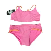 New Art Class Girls Small (6/6X) Solid Shiny Pink Bikini 2PC Swimsuit