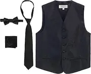 [Gioberti] Boy's 4 Piece Formal Paisley Tuxedo Vest, Bowtie, Tie, Pocket Square Set