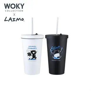 WOKY X馬來貘聯名款輕量真空隨行吸管杯500ML-黑色