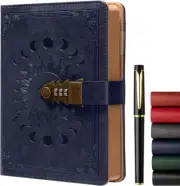 ZXHQ Lock Diary for Women & Men, A5 240 Pages 5.9'' x 8.5'', Dark Blue