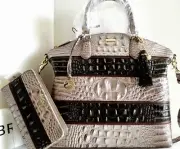 Brahmin Large Duxbury Silver Seine Chardonnay Leather Bag+Wallet+Tassel NWT