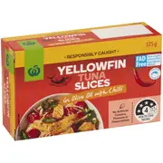 Woolworths Yellowfin Tuna Slices In Olive Oil With Chilli 125g