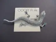 Vintage Brooch Pin Lizard Marcasite Rhinestone Eyes Silvertone by Ooops A NOS