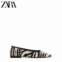 在飛比找蝦皮購物優惠-Zara 牛皮馬毛方頭斑馬紋平底休閒鞋 尺寸39