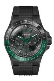NEW INVICTA 39308 AVIATOR BLACK GREEN MULTI FUNCTION WATCH STEEL SILICONE STRAP