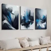3pcs Modern Minimalist Blue and Gray Abstract Wall Art Canvas Unframed/Framed