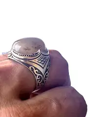 Rare Mens Silver Ring, Natural Shajri Aqeeq Stone, 925 silver Size 9 US Tree شجر