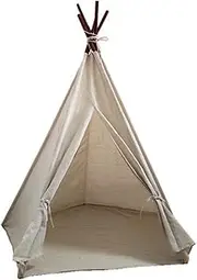 ABULU Large Canvas Teepee Play Tent - The Indian Inspired Play Tent with a Convenient Carry Case and Sturdy 5 Poles Design (White)