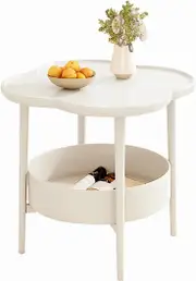 2 Tier Side Table,Sofa Beside Table End Table, Compact Space Saving Design with Basket
