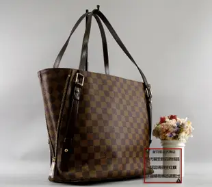 優買二手精品名牌店 LV N41108 咖啡 棋盤 格紋 Neverfull 肩背包 購物包 TOTE Cabas 全新