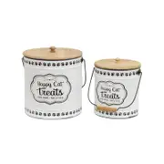 Set/2 Nested Happy Cat Treats Tins W/ Lid 24x27/19.5x22.5cm