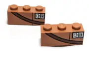 Lego - Lot of 2 - Brick 1 x 3 with Chest, Reddish Brown Strap