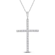 14k White Gold Round Diamond Cross Pendant 1/4 Cttw