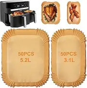Pack of 100 Baking Paper for Tefal EY9018 Dual Easy Fry EY905D 5.2/3.1 L, Baking Paper for Hot Air Fryer Philips Dual Basket Airfryer 3000 Series, Moulinex 8.3 L, DMS, Cecotec, Air Fryer Accessories