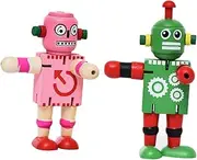 Kisangel Interactive Plaything for Boys and Girls 2pcs Wooden Robots Durability and Safe Details for Boys Random Style