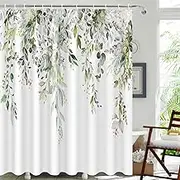 Long Green Eucalyptus Leaves Shower Curtains 72x78 Inch, Waterproof Fabric Stylish Botanical Bathroom Shower Curtain with Hooks