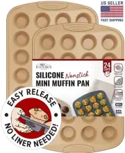 2 PK Silicone Mini Muffin Pans for Baking 24-Cup Nonstick Mini Cupcake Mold Tins