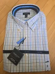 NWT Men 15-15.5 Van Heusen M Long Sleeve No Iron White Plaid Dress Shirt Button