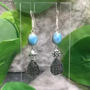 3” Larimar Gemstone 925 Silver Plated Handmade Earring Set New 5916
