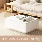 Modern Coffee Table Storage Shelf Table Cabinet with 2 Drawers Oak White