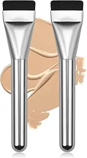 Flat Foundation Brush,Face Mask Brush Makeup Spatula Facial Brush for Liquid Foundation Mask,Premium Face Korean Makeup Brush for Blending Cream （Silver/Silver）（2Pcs）