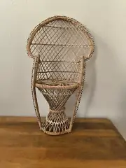 Vintage Peacock Fan Back Chair Wicker Rattan Doll Boho Mini Dolls 16" Tall