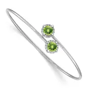 14k White Gold Peridot and Natural Diamond Flexible Bangle