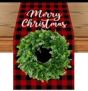 Christmas Wreath Red And Black Plaid Buffalo Print Table Runner