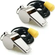Whistle, 2 Pack Stainless Steel Sports Whistles with Lanyard, Loud Crisp Sound W