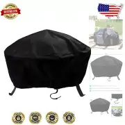 Heavy-Duty PVC Round Fire Pit Cover - Secure Drawstring Fit, Black, 48-Inch