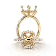 Halo Pave Cushion Semi Mount Diamond Engagement Proposed Ring 18k Yellow Gold 1C