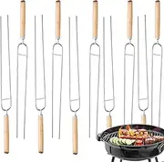 Barbecue Skewers, Double Pronged Stainless Steel BBQ Sticks, 10 Pieces Flat Long Grill Skewers, Ideal for Chicken, Beef, Pork, Fish, Shrimp, Fruit, Kitchen Tool, 14.17x0.98 Inches