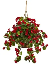 Nearly Natural Geranium Hanging Basket UV Resistant (Indoor/Outdoor)
