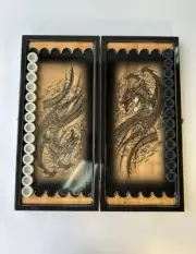 Wooden Backgammon Set Stylized Dragon Pic New Year Symbol Backgammon Board