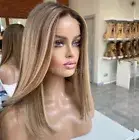 Women Human Hair Wig Light Brown Honey Blonde 13x4 Lace Frontal Wigs