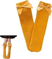 [Lyvixora] Newborn Baby Girls Socks with Bows - Soft Knee-High Christmas Style, Cute & Long Comfortable Infant Toddler Socks, Warm in Autumn and Winter