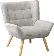 OIKITURE Modern Accent Chair - Linen Fabric High Back Support with Comfortable Angle, Extra Large Armchair Comfy Reading Chair for Bedroom Living Room, 150KG Weight Capacity, Grey
