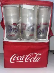 Coca Cola Insulated Tote Cooler Bag Six Pack w/ 6 Coke Anchor Hocking Glasses
