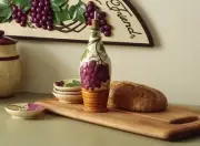 Ceramic Grape & Vine Design Dipping Set ~ Dipping Bowl & Oil Bottle