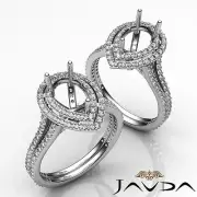 Diamond Engagement Halo Pave Ring Pear Semi Mount 1.55C Platinum 950 Split Shank