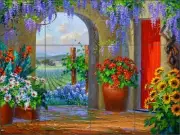 Ceramic Tile Mural Kitchen Backsplash Senkarik Vineyard Courtyard Art MSA170