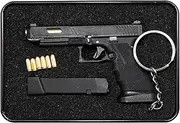 Zhongren Alloy Empire G34 Tactical Mini Pistol Keyring 6 Balls Gun Keyring with Moving Parts Gun Model Pendant Bag Charm for Army Fan Men Gift, silver-coloured/black, One size