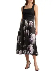 [David Lawrence] Bloom Silk Skirt in Charcoal Multi