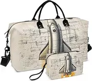 [ZRYSMY] Spaceship Black White Duffel Bag for Traveling, Travel Bag Gym Bag, with Multiple Interior Pockets Shoulder Weekender Bag for Women Men with Toiletry Bag 20.5L x 1.9W x 13.8H, Multi-Colored