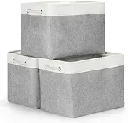 Large Fabric Storage Baskets for Organizing 3 Pack 41x31x31 cm Collapsible Storage Bins Empty Gift Baskets Collapsible Baskets for Shelves Closet Clothes White&Grey