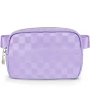 Checkered Belt Bag – Leather Crossbody Fanny Pack for Women, Stylish Purple
